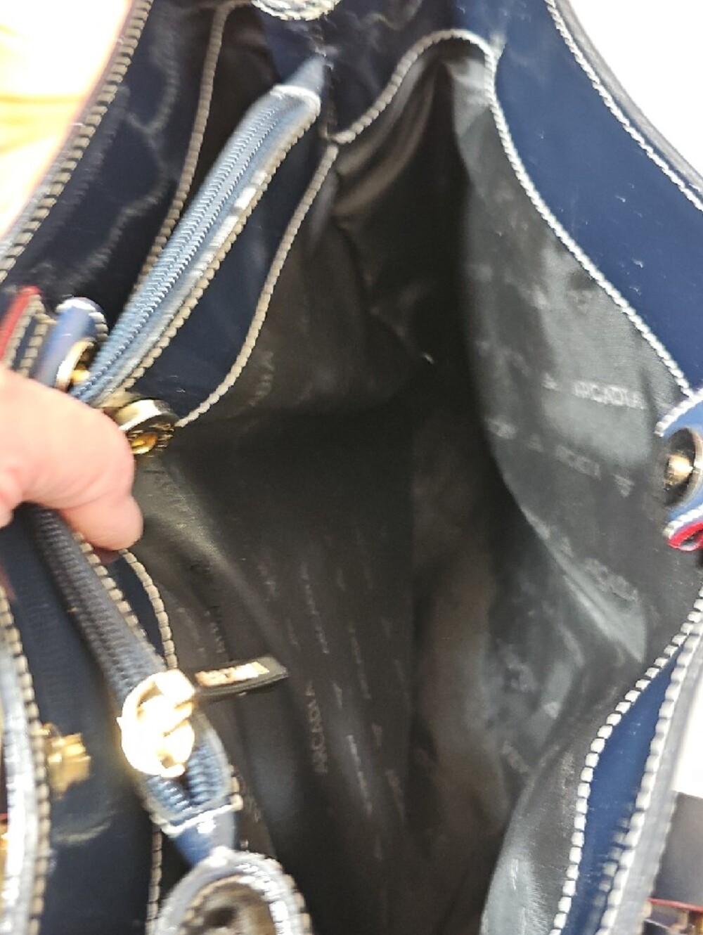 Arcadia Navy Patent Shoulder Tote with Gold Hardware - Picture 9 of 15